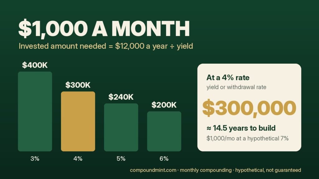 How much do I need to invest to make $1,000 a month: $400K at 3%, $300K at 4%, $240K at 5%, $200K at 6%